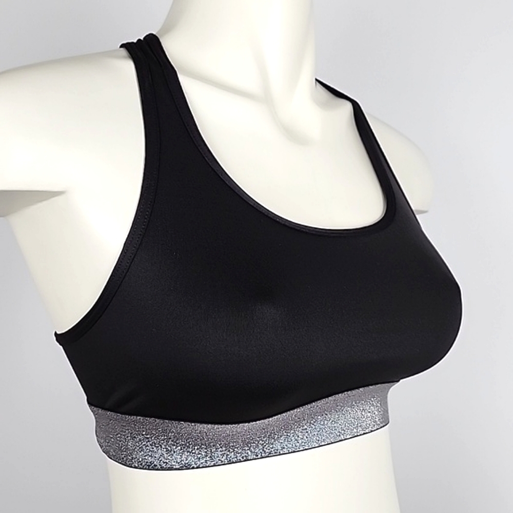 Victoria Sport Women's Racerback Sports Bra Strappy Back Silver Glitter Black S